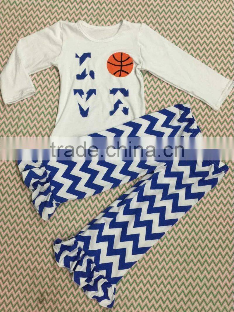 boutique chevron suit long sleeve shirt with basketball design baby sport suit cheap china wholesale clothing YW-079