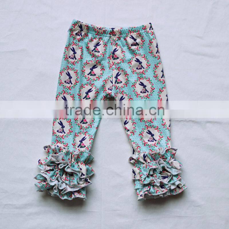 Beautiful Girls Tunic Pants Outfits Hot Sale Cute Bunny Floral Pants wholesale Cotton knit tunic girls Ruffle Pearls set
