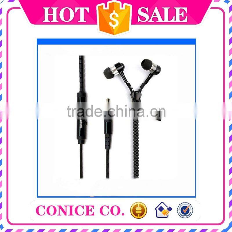 Cheap Noise Cancelling Function Metal Plug Zipper In-Ear Earphone With Mic