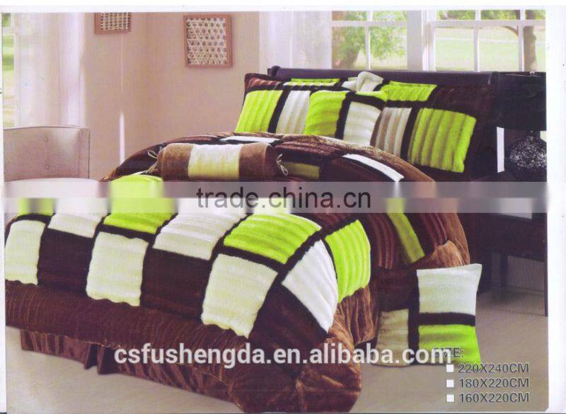 Various of design 100% cotton with plain color plush bed set quilt