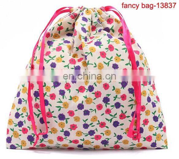 Custom fancy floral cotton fabric drawstring bag wholesale