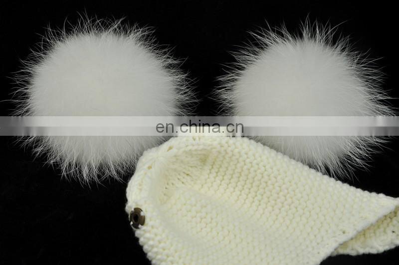 High Quality Fashionable Kids Beanie Hats With Two Fur Pom Poms Baby Fur Hat