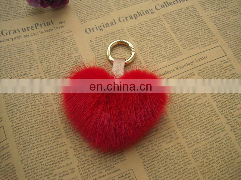 Fashion Hot Custom Heart Shape Mink Fur Accessory Pink Fur Keychain