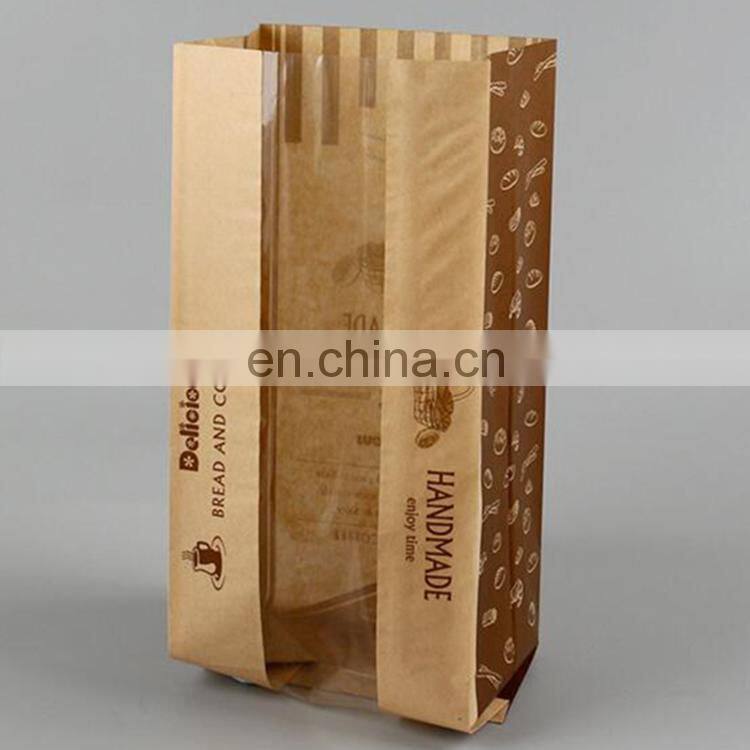 High Quality Cheap Hot Sealing Greaseproof Kraft Paper Bread/Coffee Packaging Paper Bags With Window