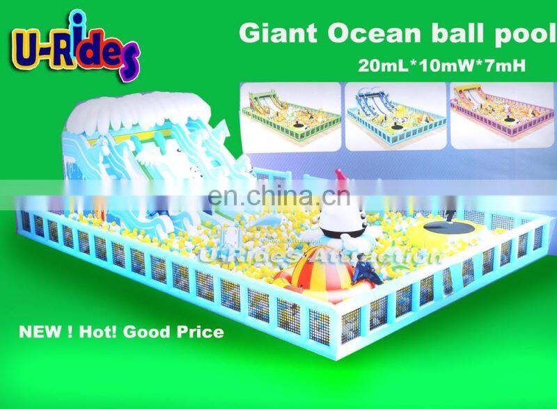 U-Rides White Snow bear Giant Inflatable Ocean ball pool with slides and toys