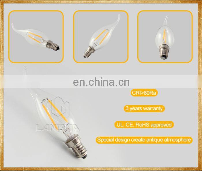Langma high quality AC 110v 2w 4w Christmas e12 led flicker flame candle light bulbs cob decorative filament warm white