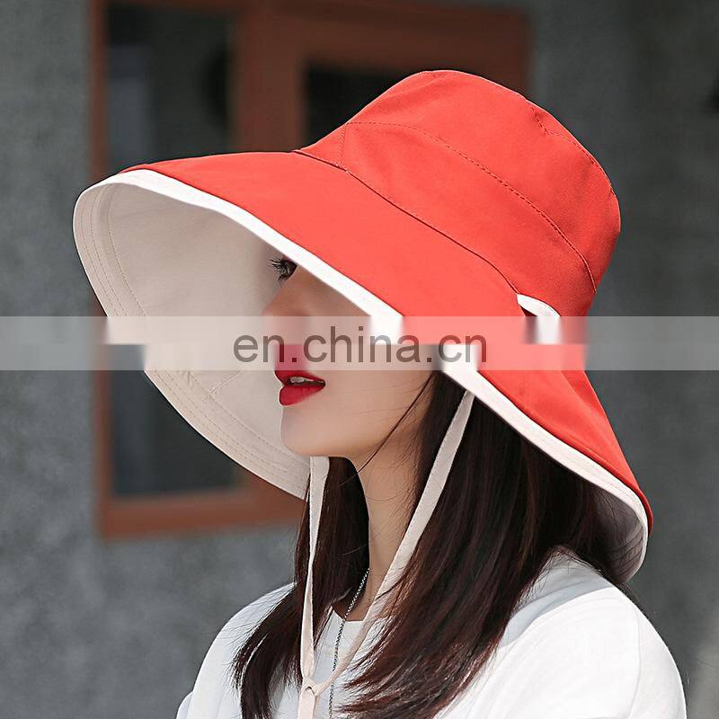 New ins style fashion big brim solid color double-sided fisherman hat summer simple lace sun hat