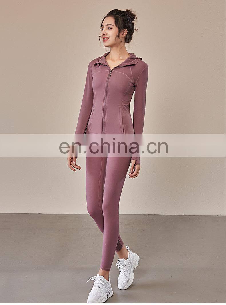 European and American fall/winter hooded sportswear women women's long-sleeved zipper tight-fitting yoga wear