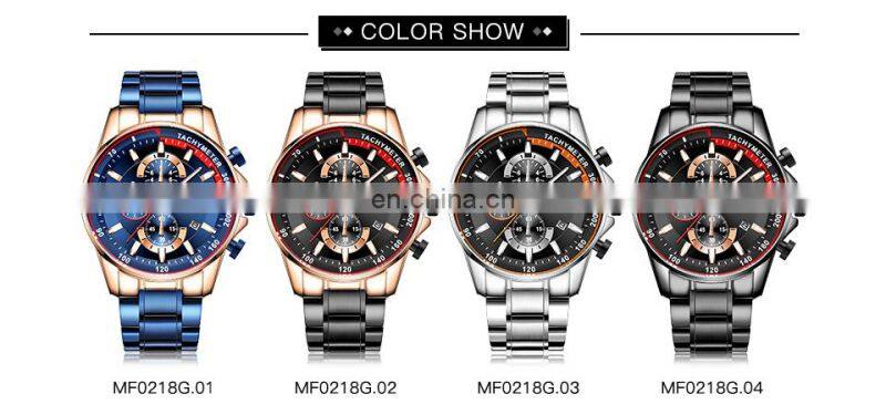 MINI FOCUS MF0218G Men's Quartz Watches Stainless Steel Strap Waterproof Chronograph Men Watches Wrist