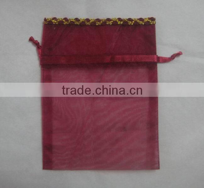 Gold Sheer Organza bags printed with hearts and drawstrings,Perfect Valentine's Day Gift Decorate Pouches