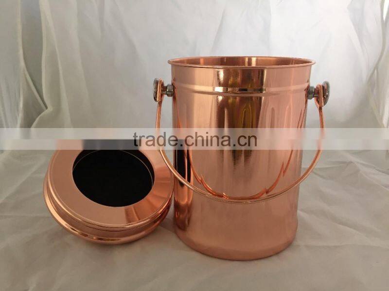 1 gallon copper plated Kitchen Stainless steel compost bin, warm compost pail with lid including two charcoal filter