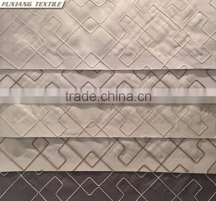 100% Polyester faux silk geometric embroidered window curtain fabric color:grey,green,black,white,red,purple