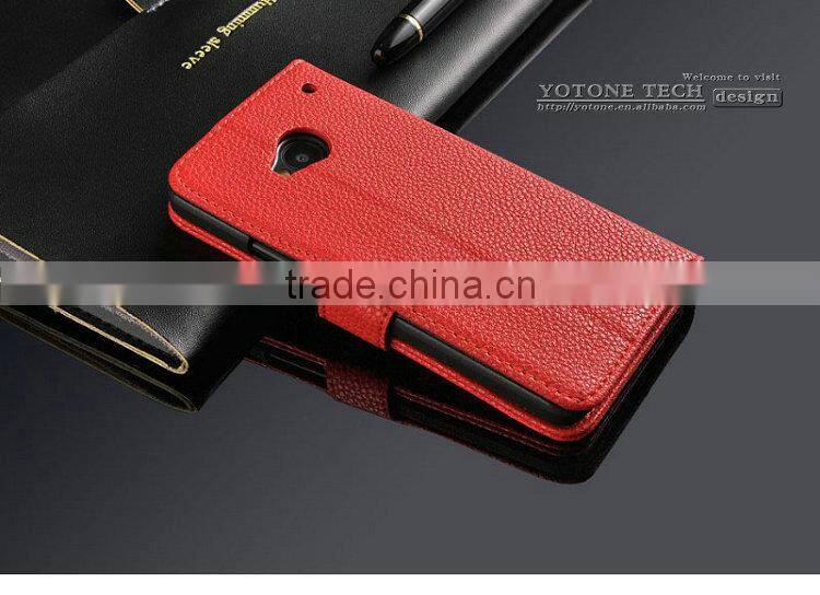 Fashionable Phone Accessory of High Quality PU Leather Stand Card Holders Inside Hand Made Cell Phone Case Bag for HTC One M7