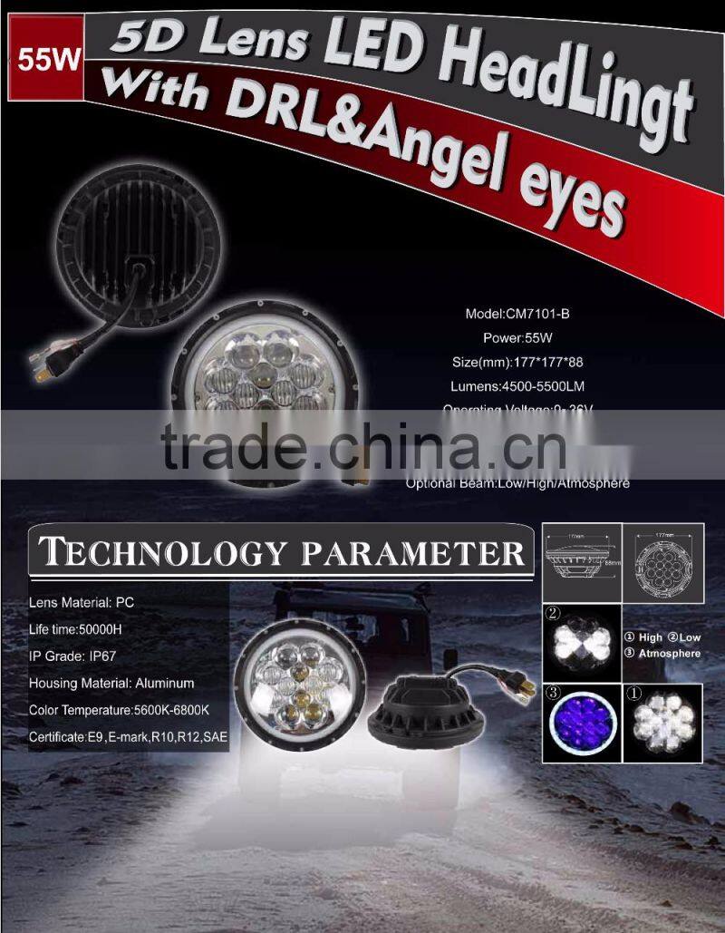 7 inch round halo headlights led LED sealed beam high/low Halo Ring for jeep headlight