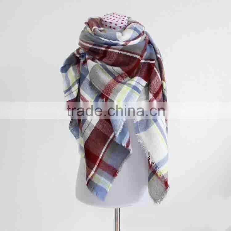 New Style Winter Woman Fashion Square Classical Plaid Wool Scarf