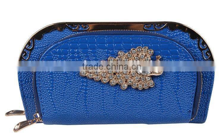 Latest women double zipper pu purse luxurious decorate wallet
