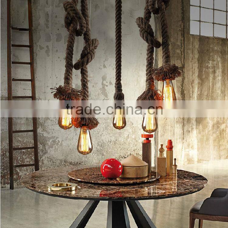 Retro DIY Art Hemp Rope Pendant Light 200cm Creative Art Chandelier Dining Room LED Droplight