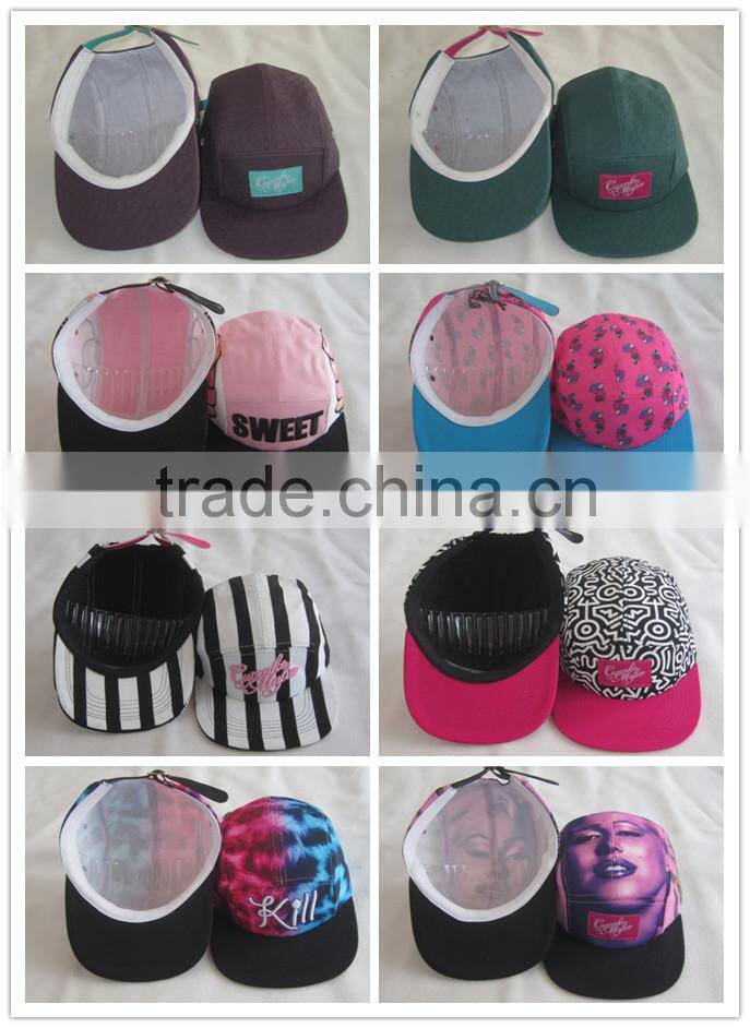 2014 hot kid cap/red pu leather brim cap/custom 5 panel camp cap /pattern cap / snapback cap/ OEM custom front logo patch cap
