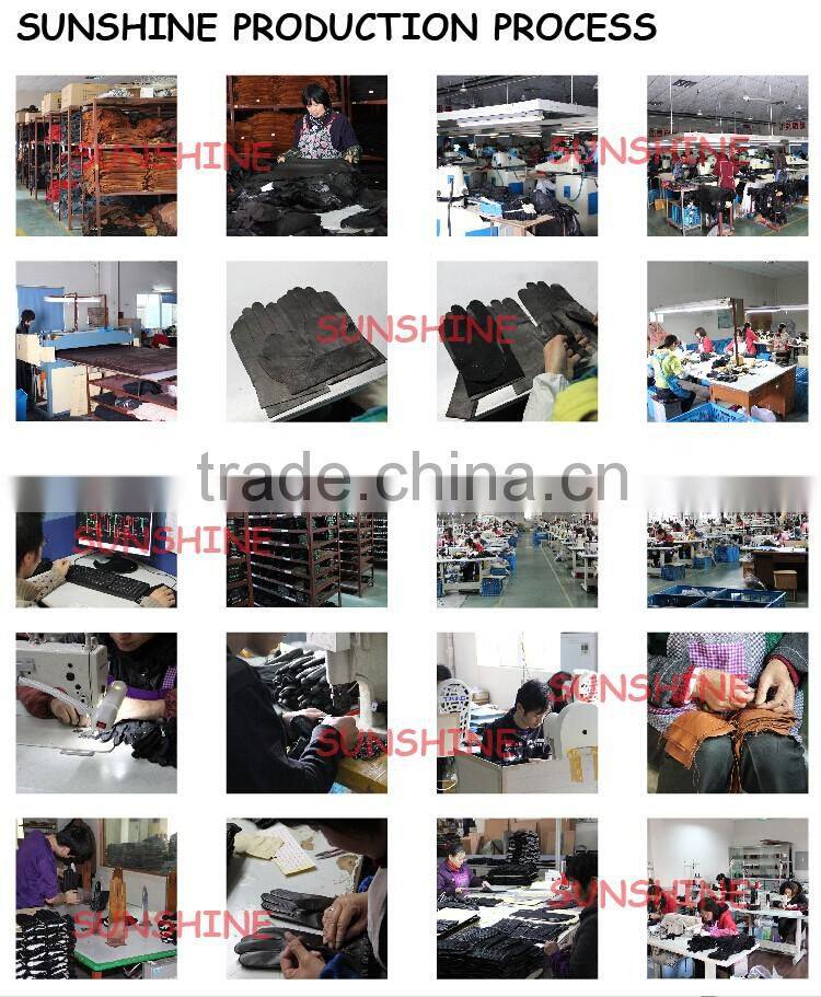 suede and sheepskin combined leather glove with leather strip