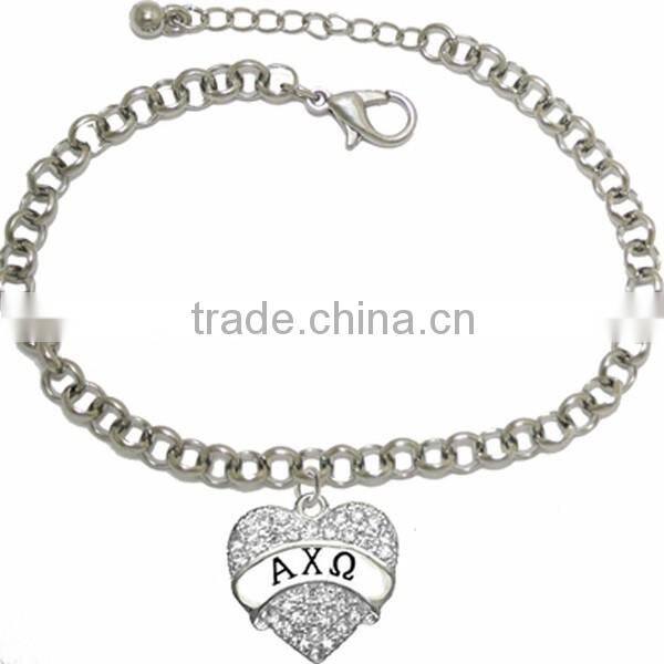 Genuine Austrian Clear Crystal KAPPA ALPHA THETA RITY Charm Chain Link Bracelet