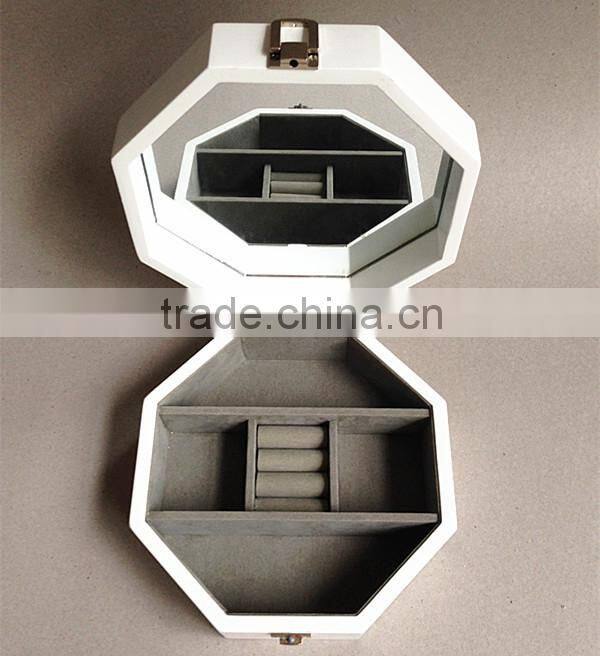 wholesale new design wood box white hexagon mirror jewelry case