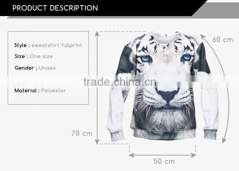 Unsex withou hood sublimation animal crew neck sweatshirt