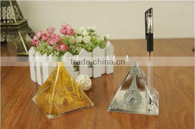 Newest Design Gloden Crystal Pyramid Shape Pen Holder