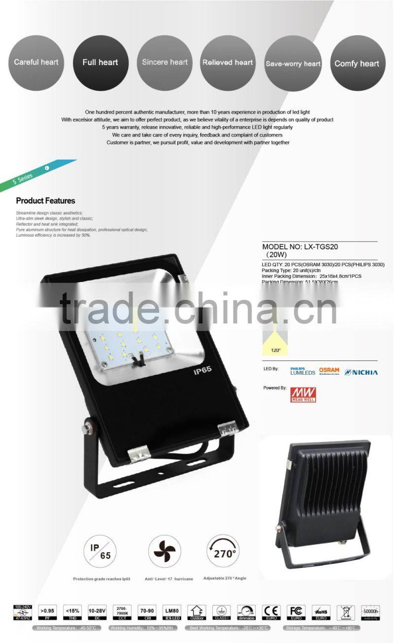 Shenzhen Factory Promotional Price Meanwell Driver Free Lighting Design 2016 CE Rohs Approved 20W CE LED Flood Light