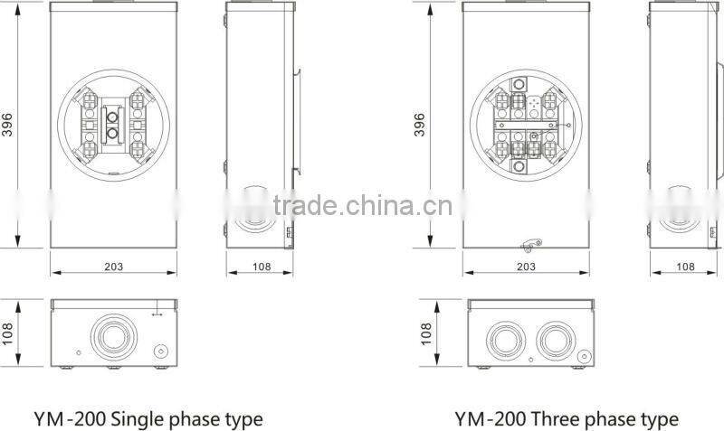 200A Single Phase/ Three Phase Square Meter Socket/Meter Base ( 4 jaws, 5 jaws, 7 jaws/4J, 5J, 7J )