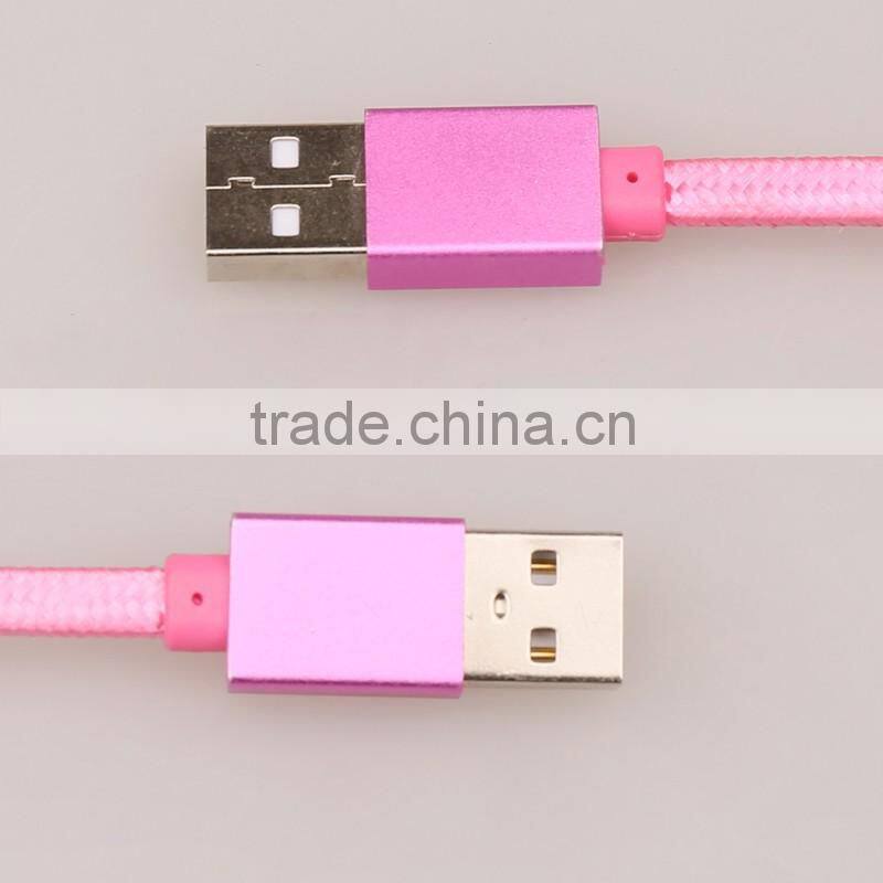 Promotion Pink Braid Micro Phone Usb Charging Cable data transfer cable