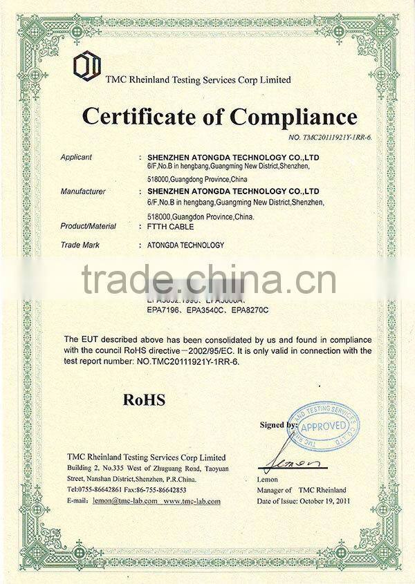FTTH Drop cable indoor optical 1 core G657A no messenger FRP parallel LSZH jacket 2.0x3.0mm