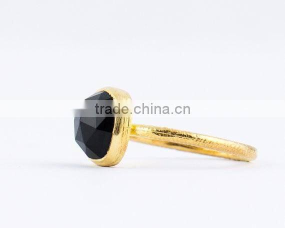 sterling Silver Natural Black onyx cushion Gemstone Ring