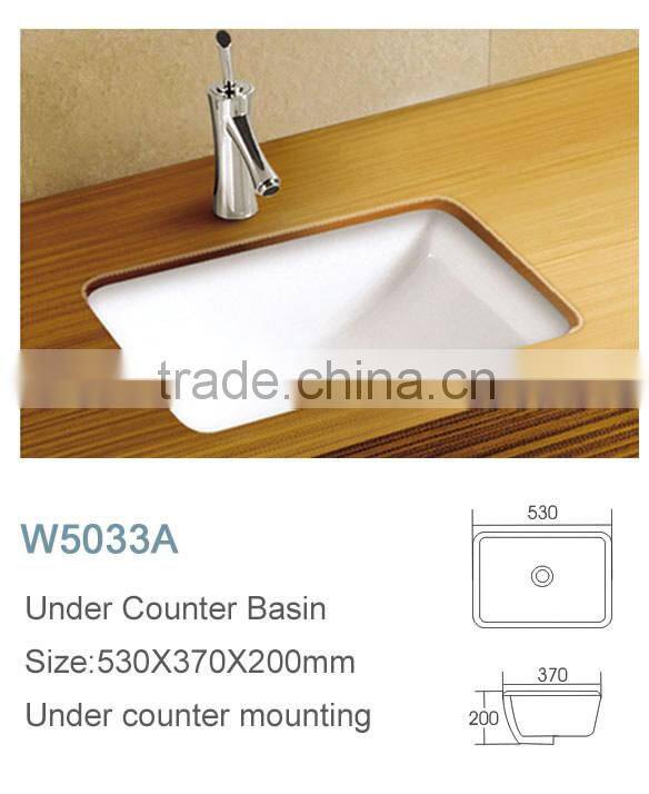 Under counter ceramic rect wash basin for bathroom