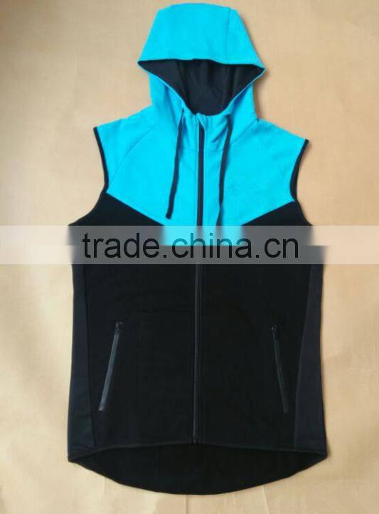 custom new design high quality two tone blank mens sleeveless hoodies
