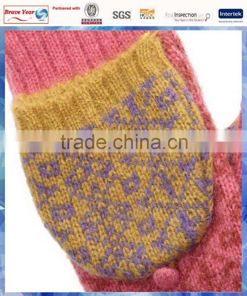 100% wool half finger knitted coated gloves for women