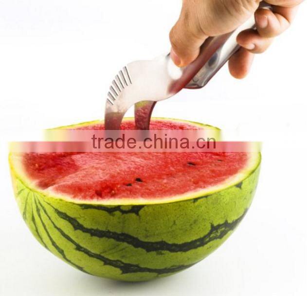 Amazon Hot selling Stainless Steel Watermelon slicewatermelon slicer corer cutter tong&server Stainless Steel Watermelon Slicer