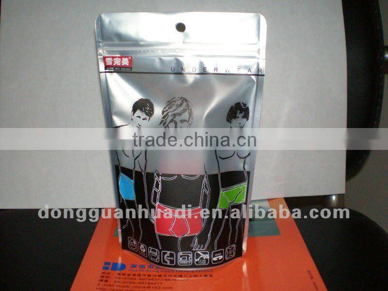 aluminum foil clothing packing pouch with zip lock and hung hole