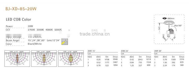 2015 best selling 20w cob led ceiling light