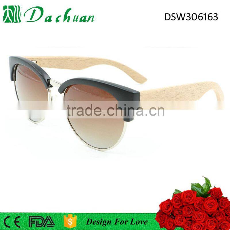 High quality good sale round polarized plastic bamboo sunglasses with 100% natural bamboo temple