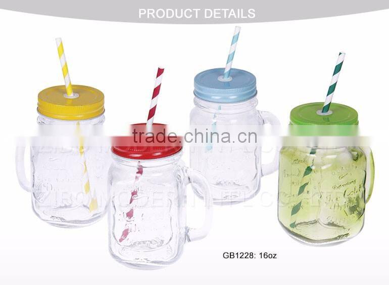 High Quality Square Glass Juice Drinking Jar Colored Mason Jar Without Handle
