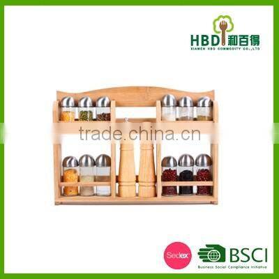 Best selling premium bamboo spice rack set with glass jars,bamboo spice jar set wholesale