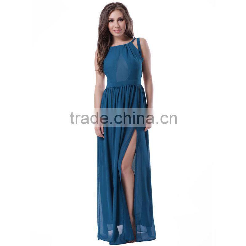 Unique back design fashion ladies evening wear floor length long dress chiffon new style