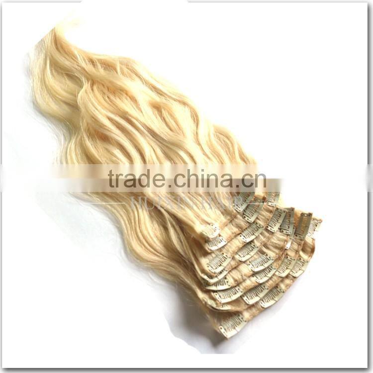 Blonde Cambodian Human Hair Wavy Clip In Hair Extension