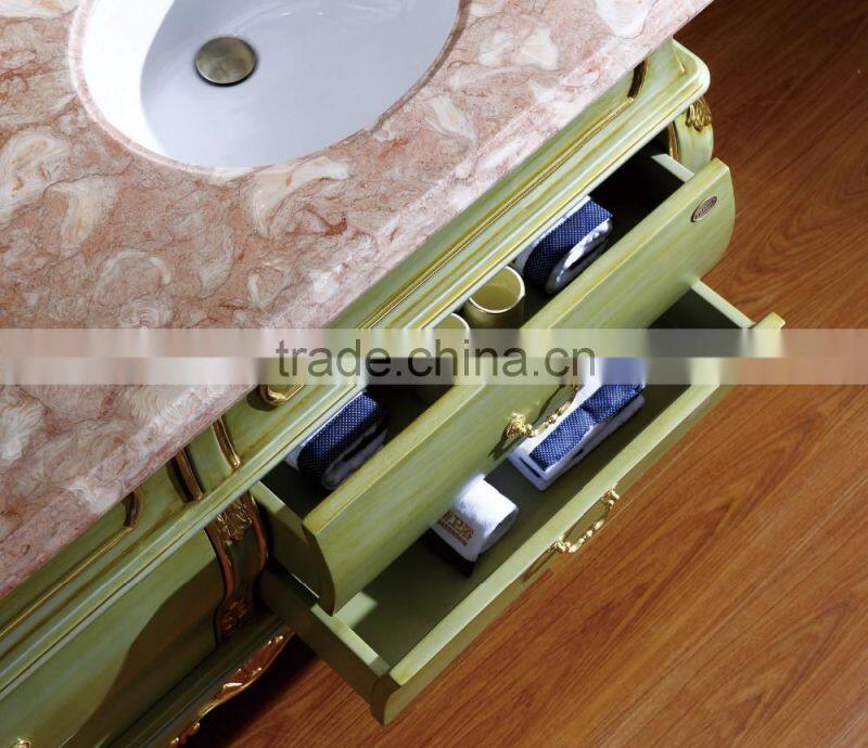 Spain style bathroom vanity furniture hand paining green solid wood WTS808