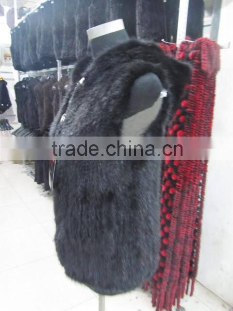 wholesale real knitted mink fur hood waitstcoat