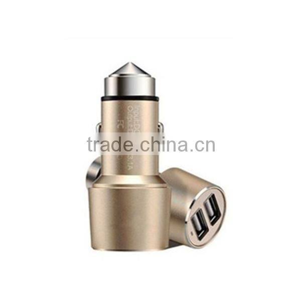 High quality Safety Hammer Car Charger Micro Auto Universal Dual Usb For Ipad