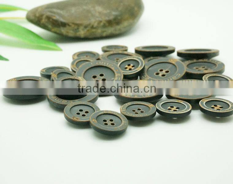 4 Holes 32L and 24L Logo Engraved on Real Buffalo Horn Suit Button in Black Color with Burnt Effect