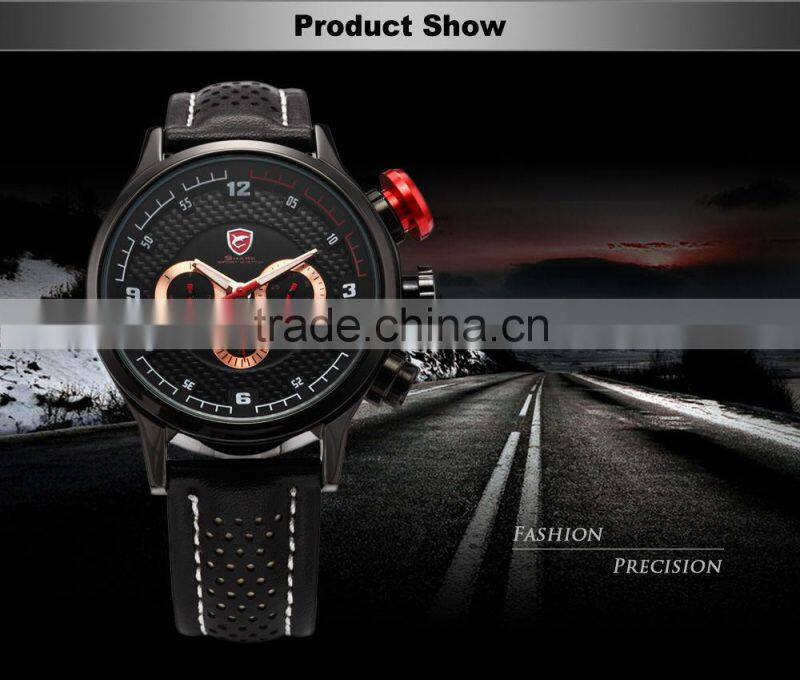 Shark 6 Hands Leather Band Steel Case Mens Quartz Army Luxury Analog Sport Wacth