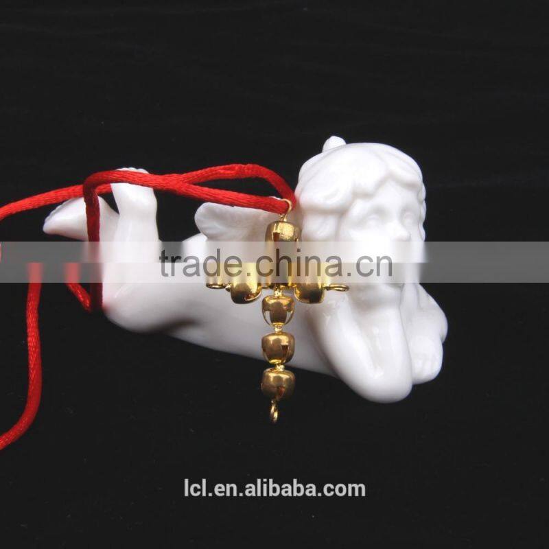 New arrival imitati jewelry cross bling handmade necklace cute girl religious necklaceRed and green bell necklace fo cotton rope