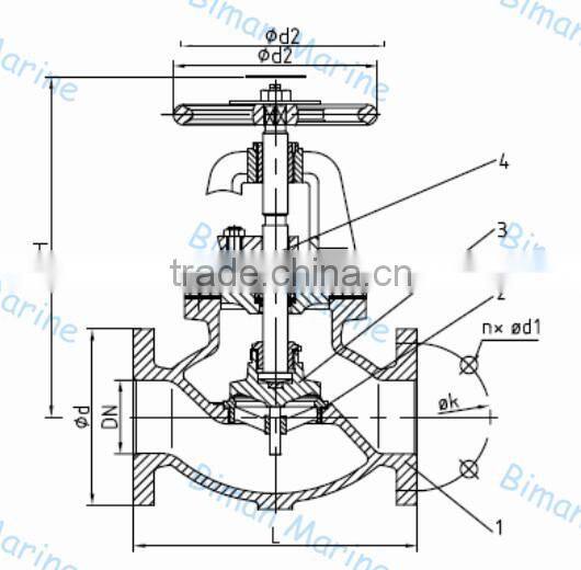 Marine Cast Steel Globe Valve/ Water Stop Valve from Biman